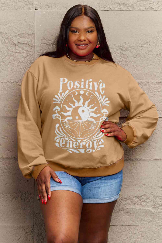 Simply Love Full Size POSITIVE ENERGY Graphic Sweatshirt BLUE ZONE PLANET