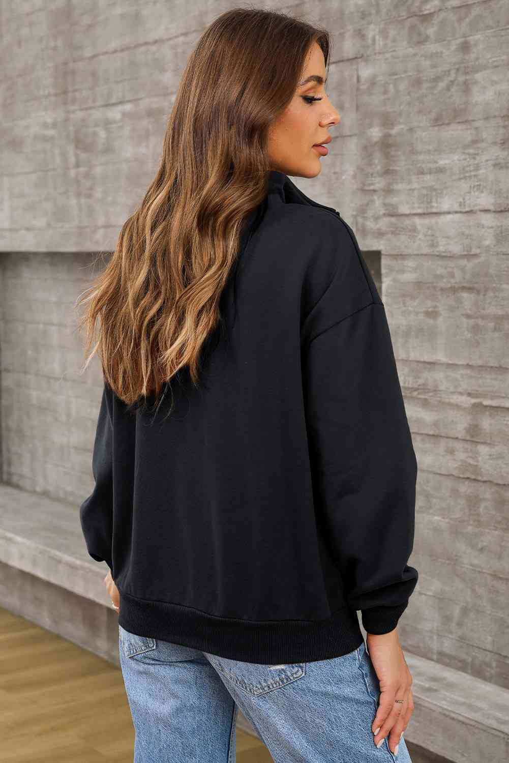 Half Zip Drop Shoulder Sweatshirt and Pocket BLUE ZONE PLANET