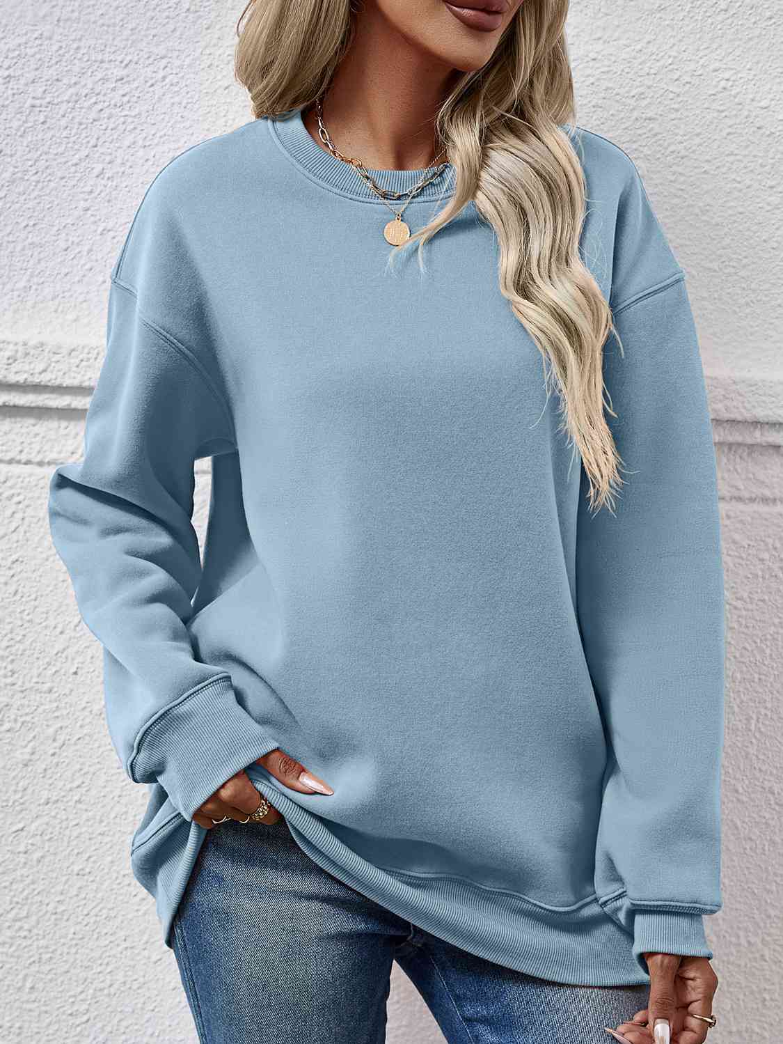 Round Neck Long Sleeve Sweatshirt BLUE ZONE PLANET