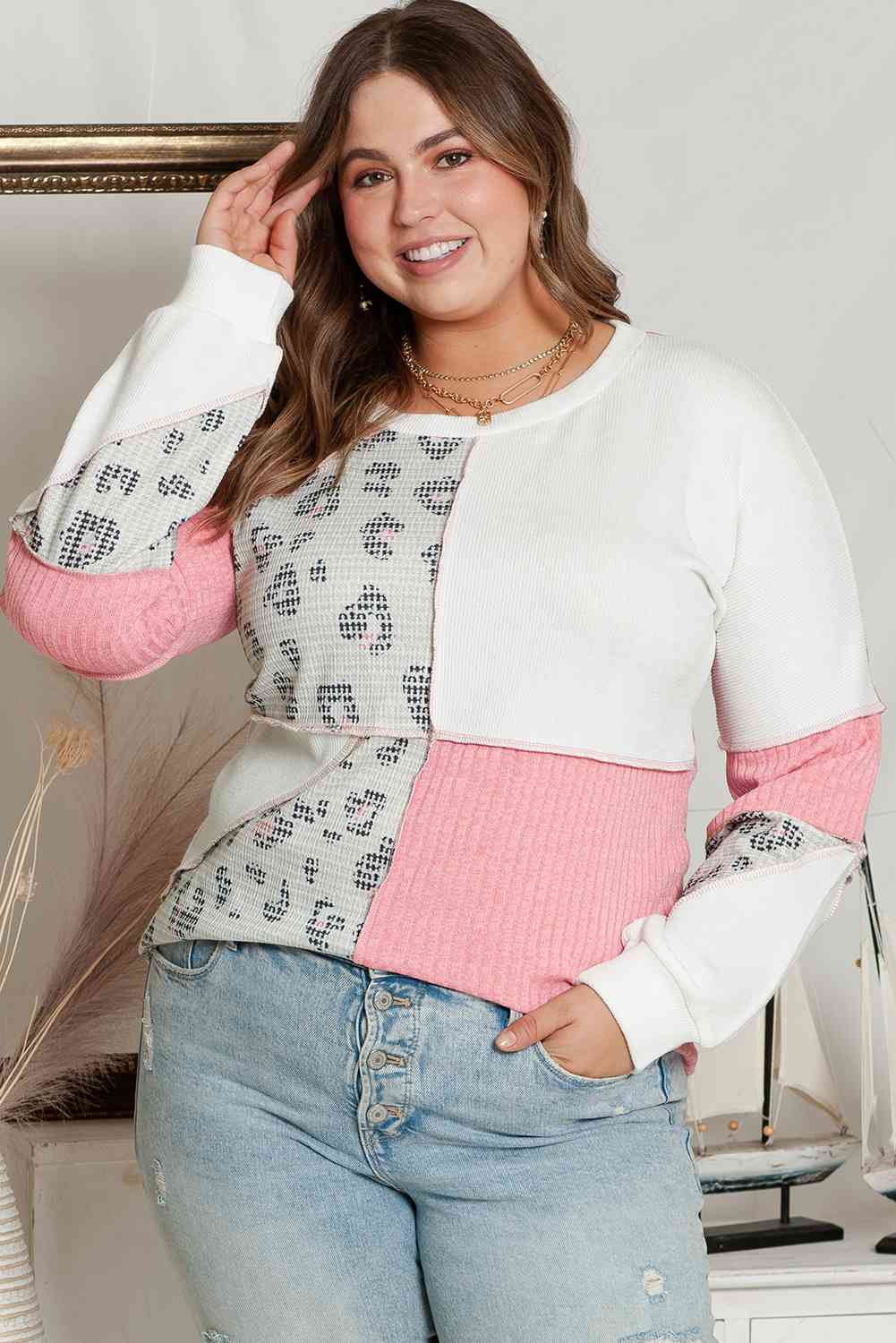 Plus Size Out Seamed Splicing Sweatshirt BLUE ZONE PLANET