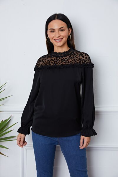 Leopard Frill Flounce Sleeve Blouse Trendsi