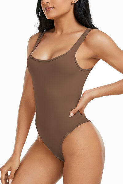 Wide Strap Square Neck Active Bodysuit-TOPS / DRESSES-[Adult]-[Female]-Taupe-S-2022 Online Blue Zone Planet