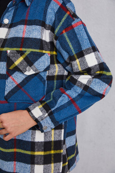 Plaid Button Up Dropped Shoulder Jacket-TOPS / DRESSES-[Adult]-[Female]-2022 Online Blue Zone Planet