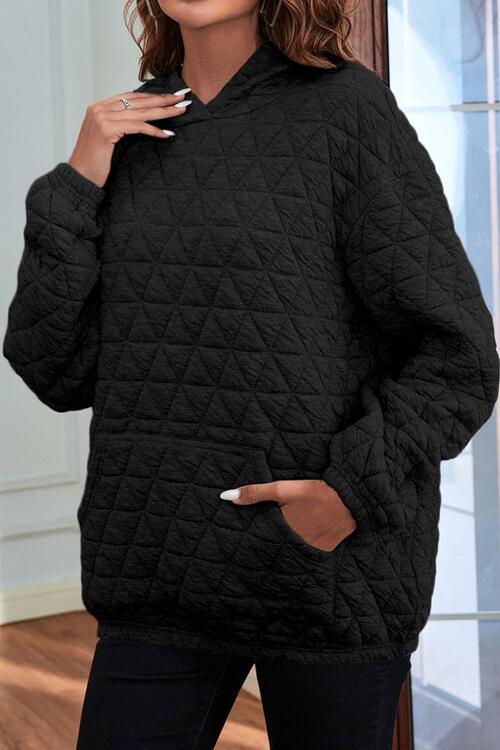 Quilted Long Sleeve Hoodie with Pocket BLUE ZONE PLANET