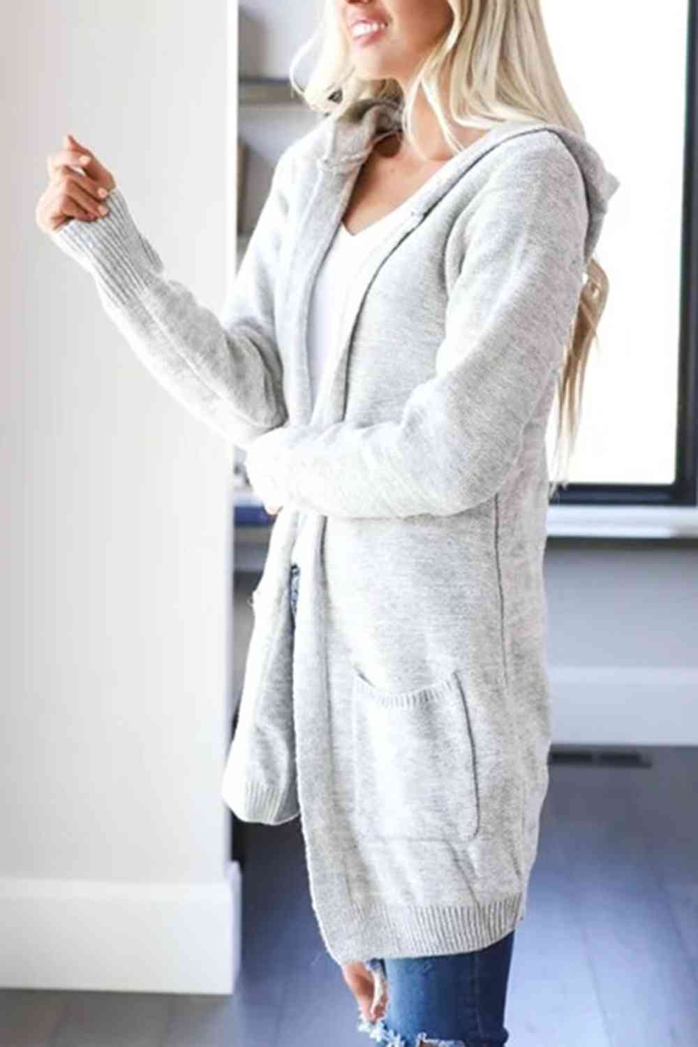 Heathered Open Front Cardigan with Pockets BLUE ZONE PLANET