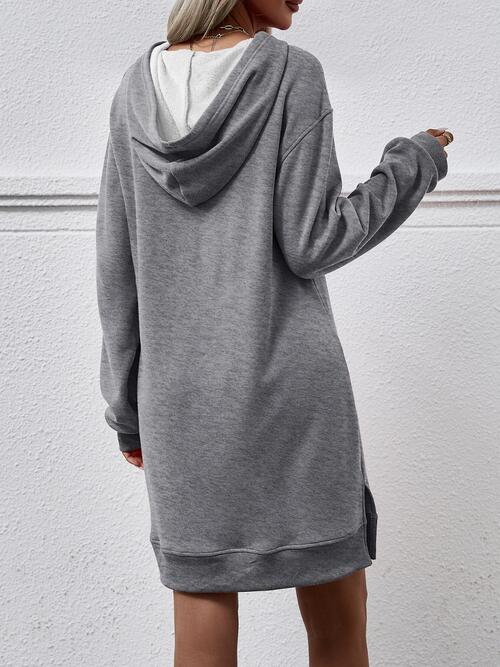 Slit Long Sleeve Hooded Dress with Pocket BLUE ZONE PLANET