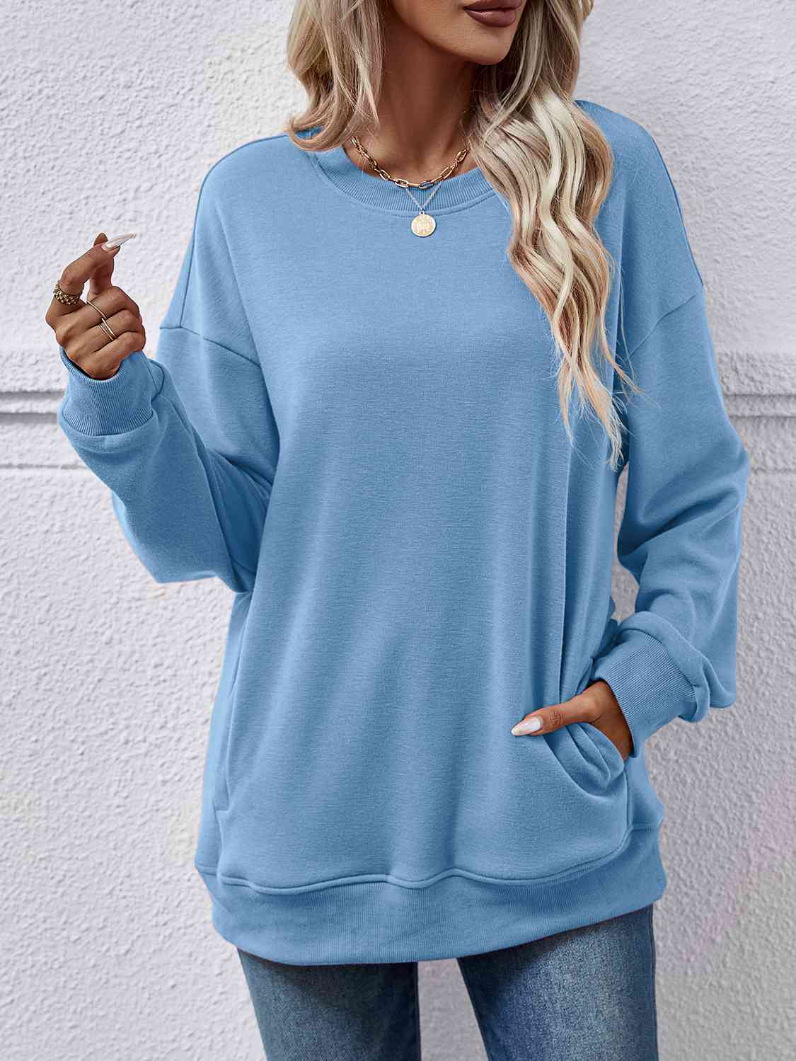 Dropped Shoulder Sweatshirt with Pockets BLUE ZONE PLANET