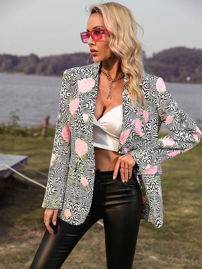 Printed Lapel Collar Long Sleeve Blazer-TOPS / DRESSES-[Adult]-[Female]-Floral-XS-2022 Online Blue Zone Planet