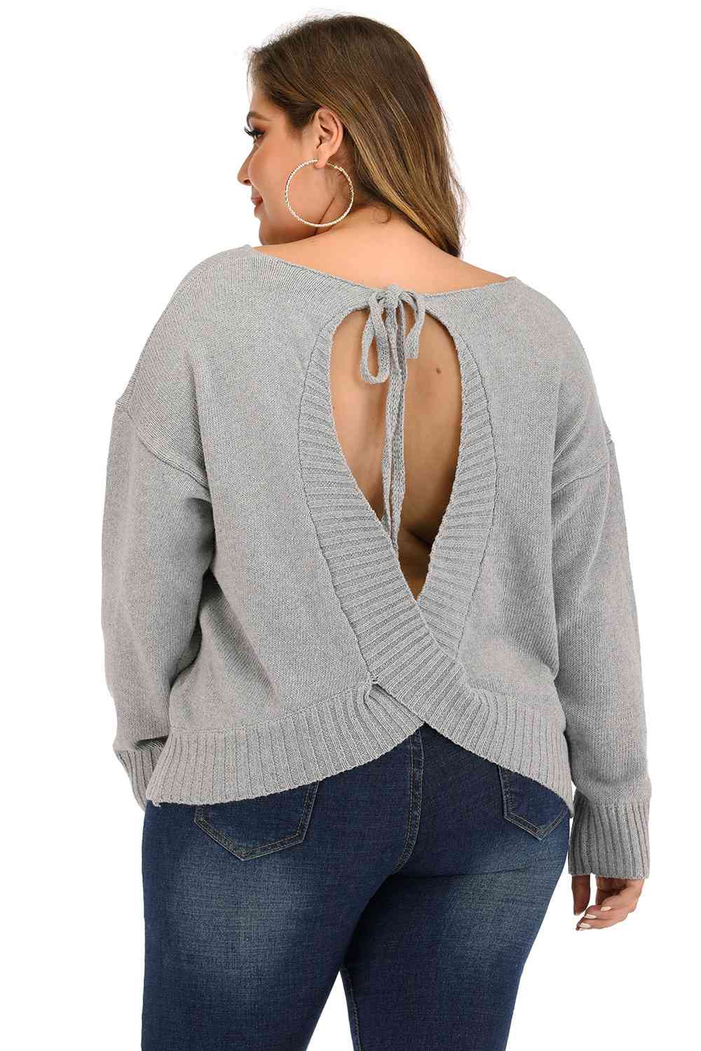 Plus Size V Neck Pullover Sweater BLUE ZONE PLANET