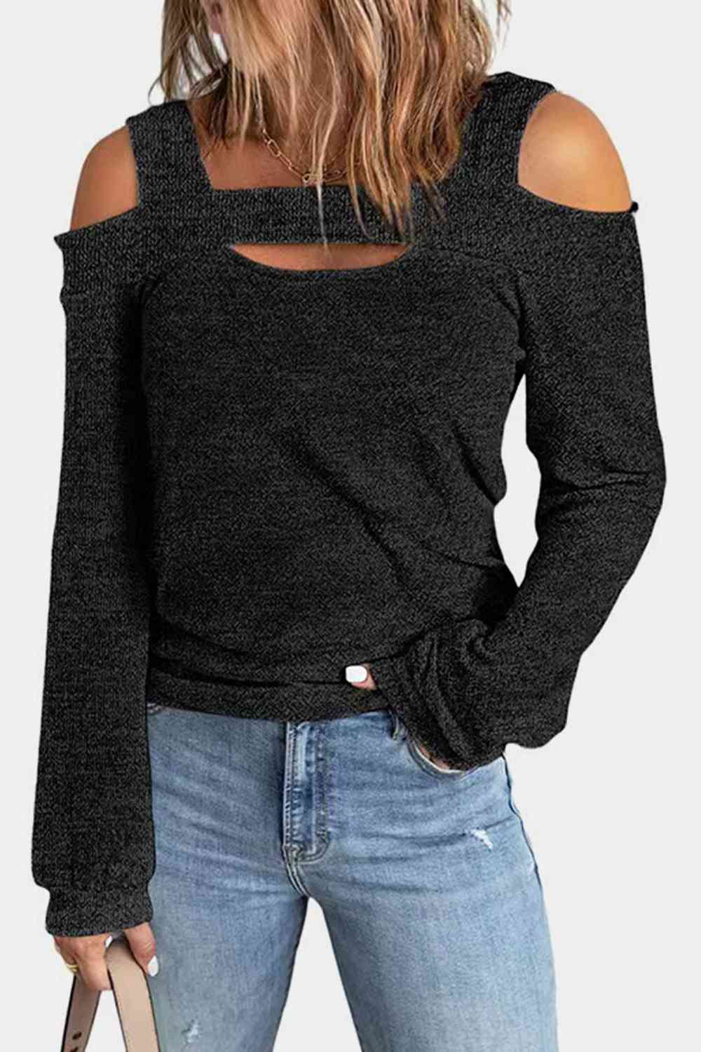 Full Size Cutout Cold Shoulder Blouse BLUE ZONE PLANET