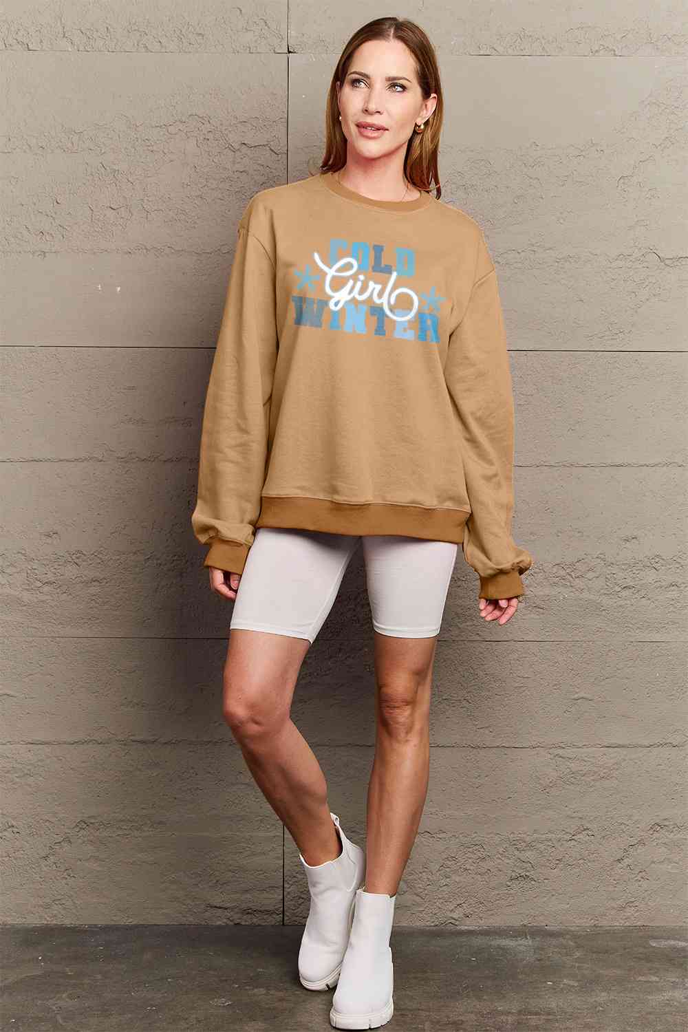 Simply Love Full Size COLD WINTER Graphic Long Sleeve Sweatshirt BLUE ZONE PLANET