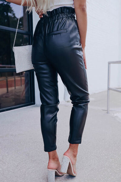 High Waist PU Leather Cropped Pants BLUE ZONE PLANET