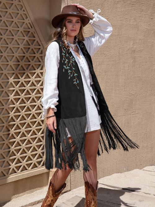 Fringe Hem Open Front Vest BLUE ZONE PLANET