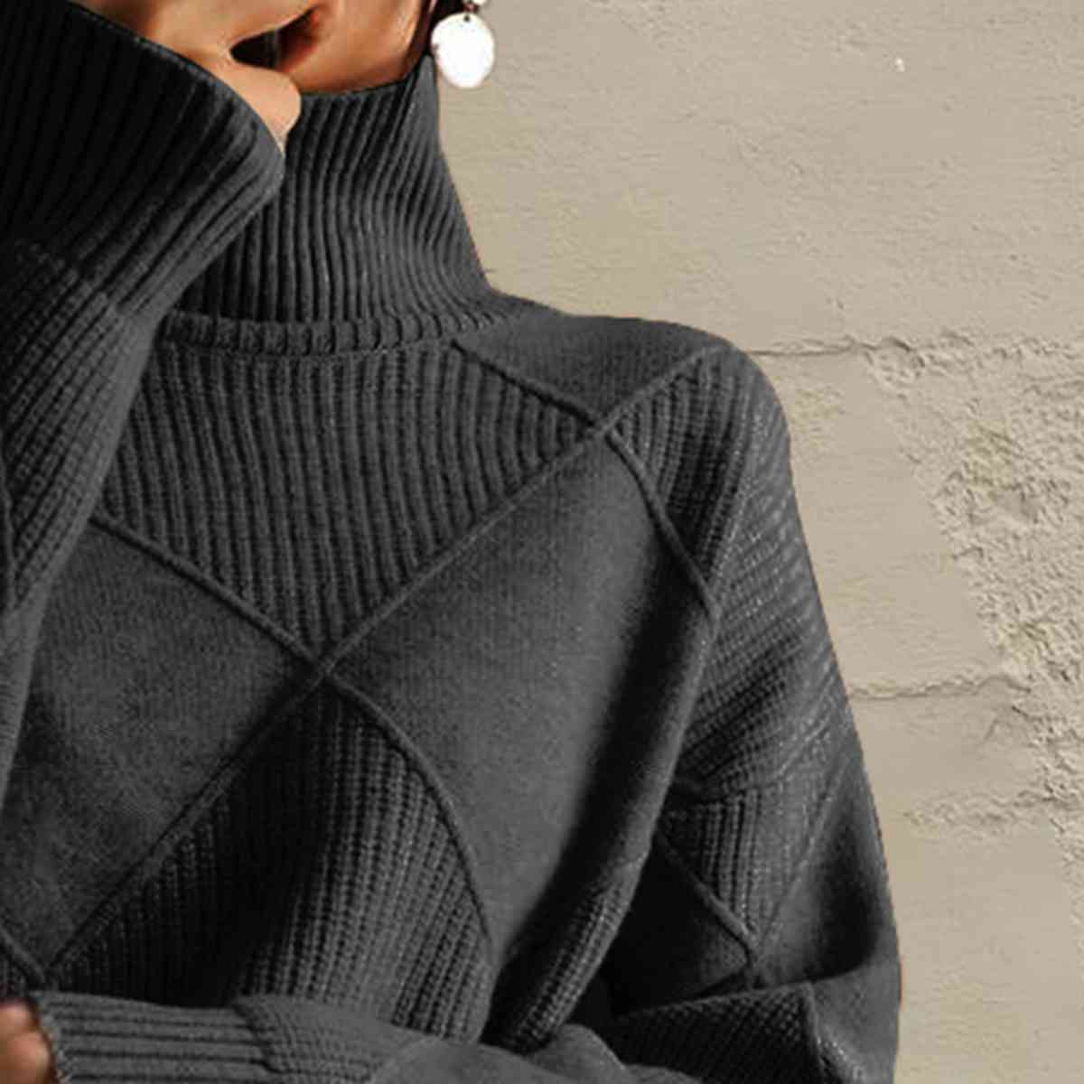 Geometric Turtleneck Long Sleeve Sweater BLUE ZONE PLANET