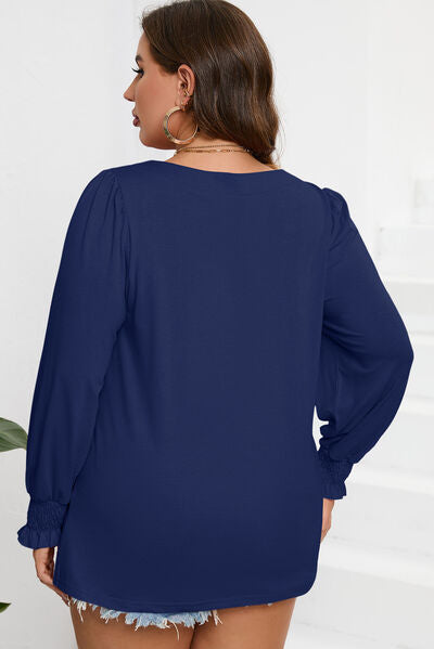 Plus Size Square Neck Lantern Sleeve T-Shirt-TOPS / DRESSES-[Adult]-[Female]-2022 Online Blue Zone Planet