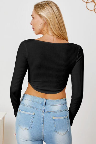 Ribbed Long Sleeve T-Shirt Trendsi