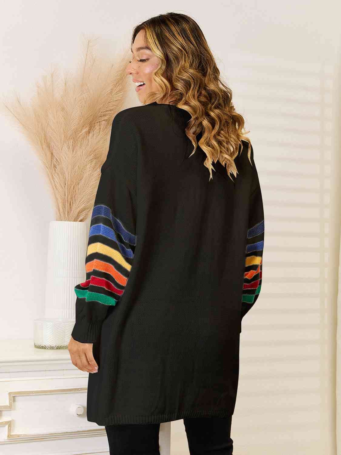 Striped Open Front Dropped Shoulder Cardigan BLUE ZONE PLANET