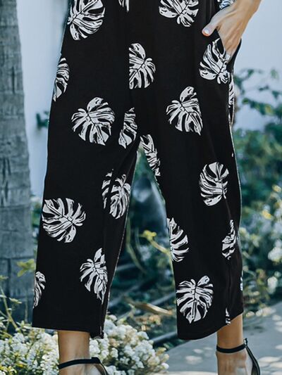 Printed Spaghetti Strap Jumpsuit with Pockets Trendsi