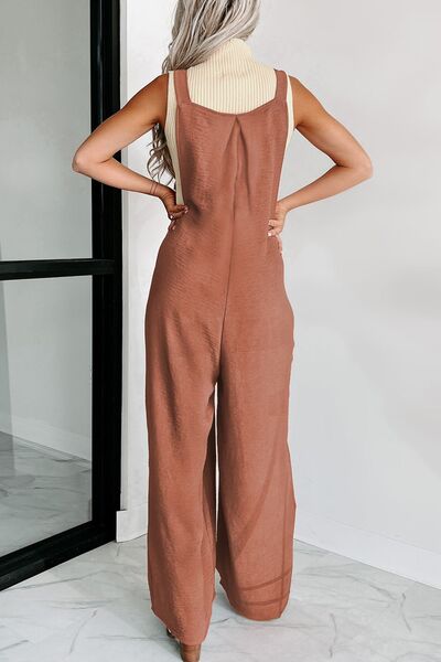 Waffle-knit Wide Leg Overall with Pockets Trendsi