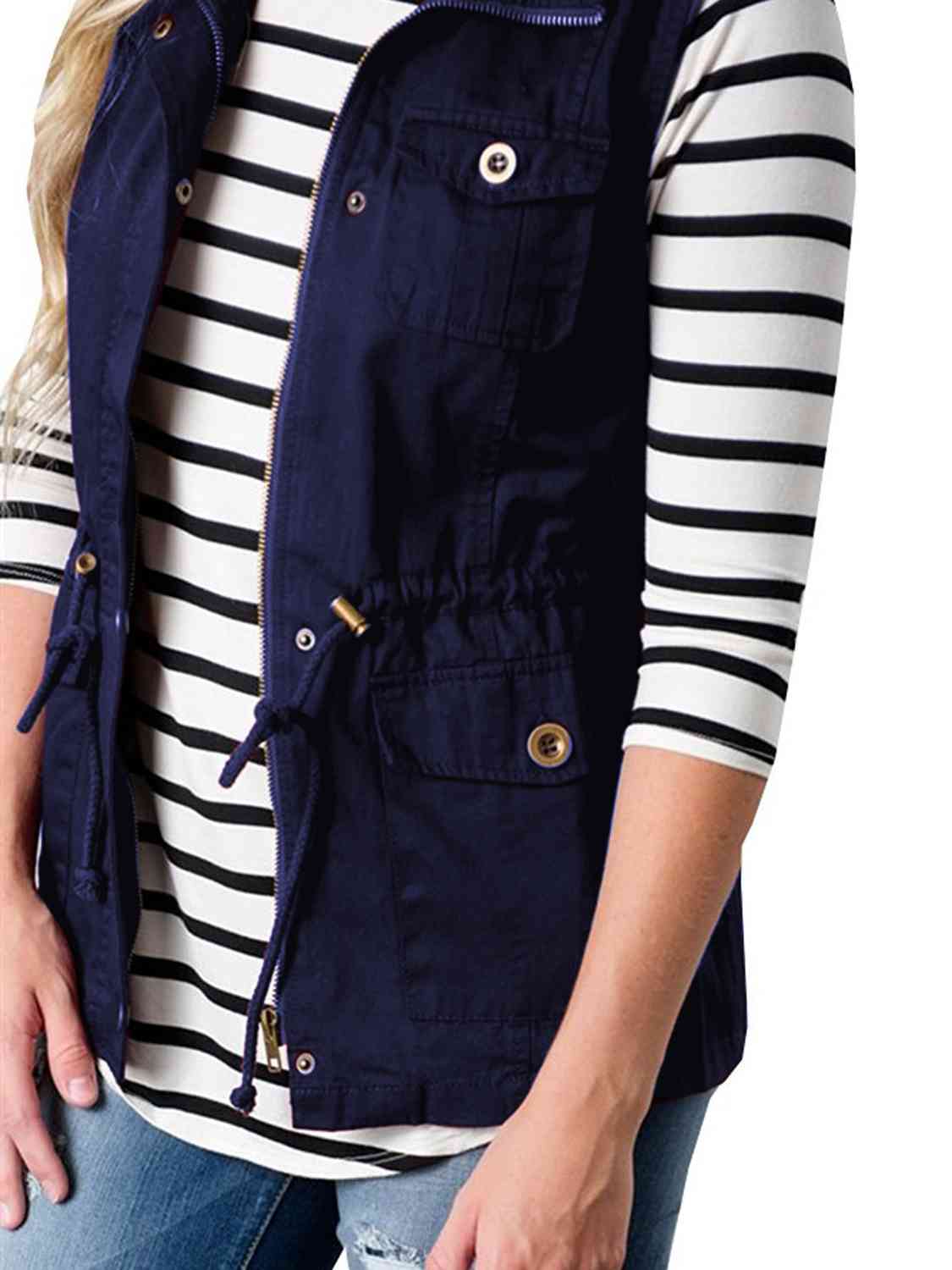 Drawstring Waist Vest with Pockets BLUE ZONE PLANET