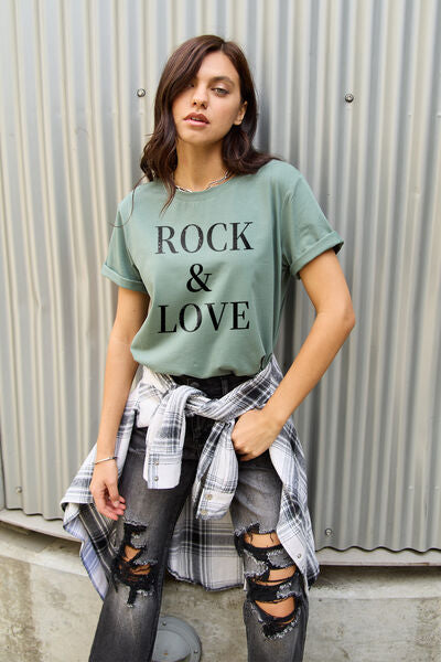 Simply Love Full Size ROCK ＆ LOVE Short Sleeve T-Shirt-TOPS / DRESSES-[Adult]-[Female]-2022 Online Blue Zone Planet