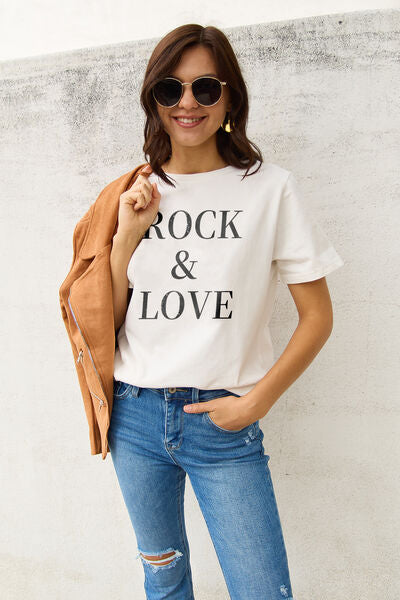 Simply Love Full Size ROCK ＆ LOVE Short Sleeve T-Shirt-TOPS / DRESSES-[Adult]-[Female]-2022 Online Blue Zone Planet