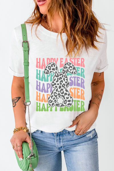 HAPPY EASTER Round Neck Short Sleeve T-Shirt Trendsi