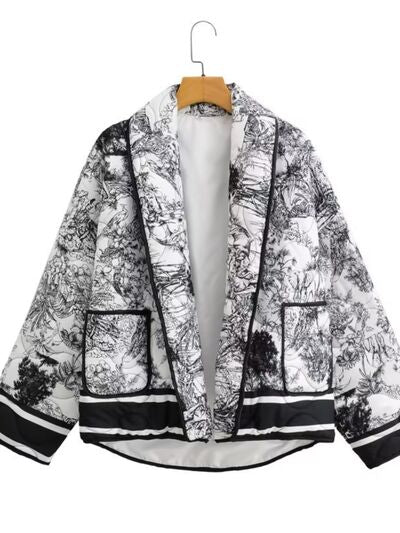 Printed Long Sleeve Winter Coat with Pockets BLUE ZONE PLANET