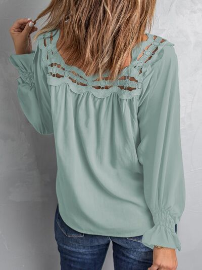 Cutout Square Neck Long Sleeve Blouse Trendsi