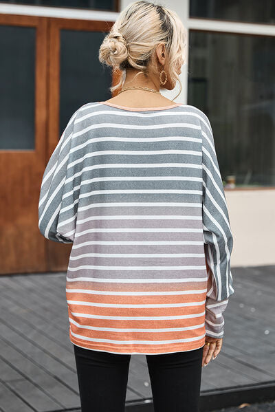 Blue Zone Planet |  Pocketed Striped Round Neck Batwing Sleeve T-Shirt BLUE ZONE PLANET