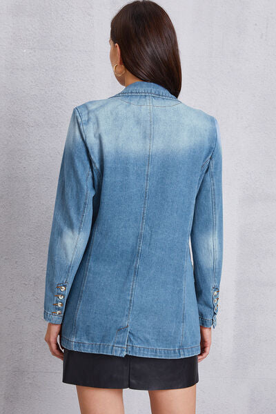 Lapel Collar Washed Denim Top-TOPS / DRESSES-[Adult]-[Female]-2022 Online Blue Zone Planet