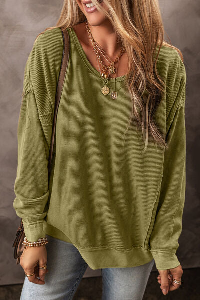 Round Neck Dropped Shoulder Sweatshirt-TOPS / DRESSES-[Adult]-[Female]-Matcha Green-S-2022 Online Blue Zone Planet