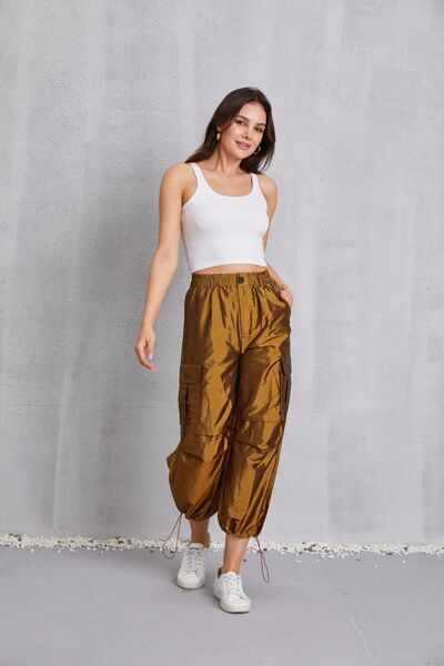 Drawstring High Waist Pants with Cargo Pockets BLUE ZONE PLANET