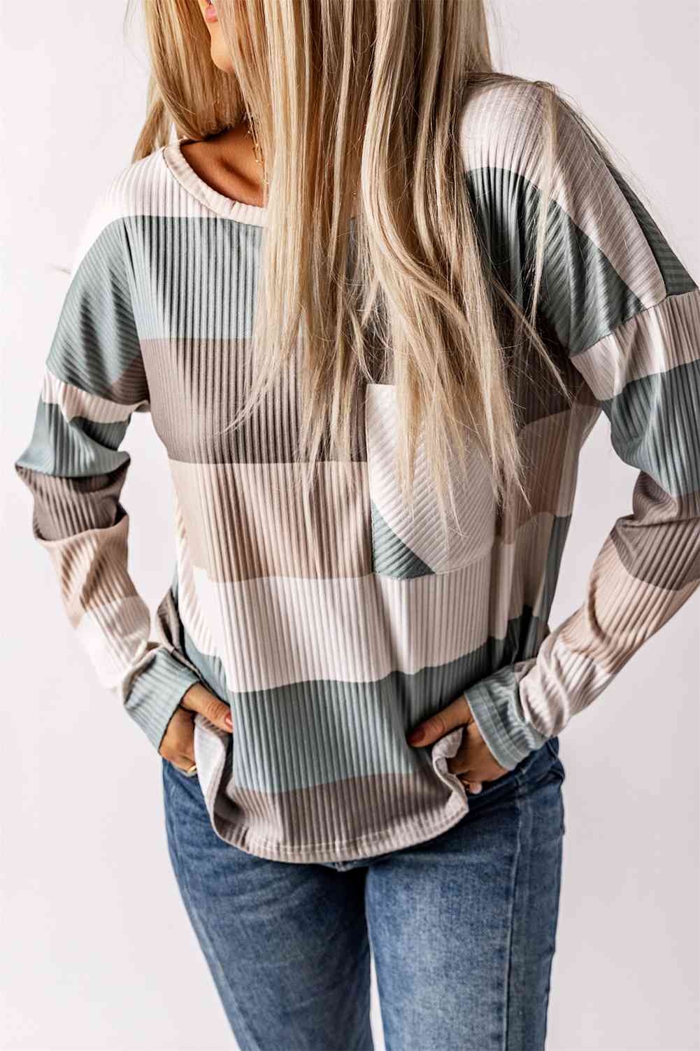 Wide Stripe Top with Pocket BLUE ZONE PLANET