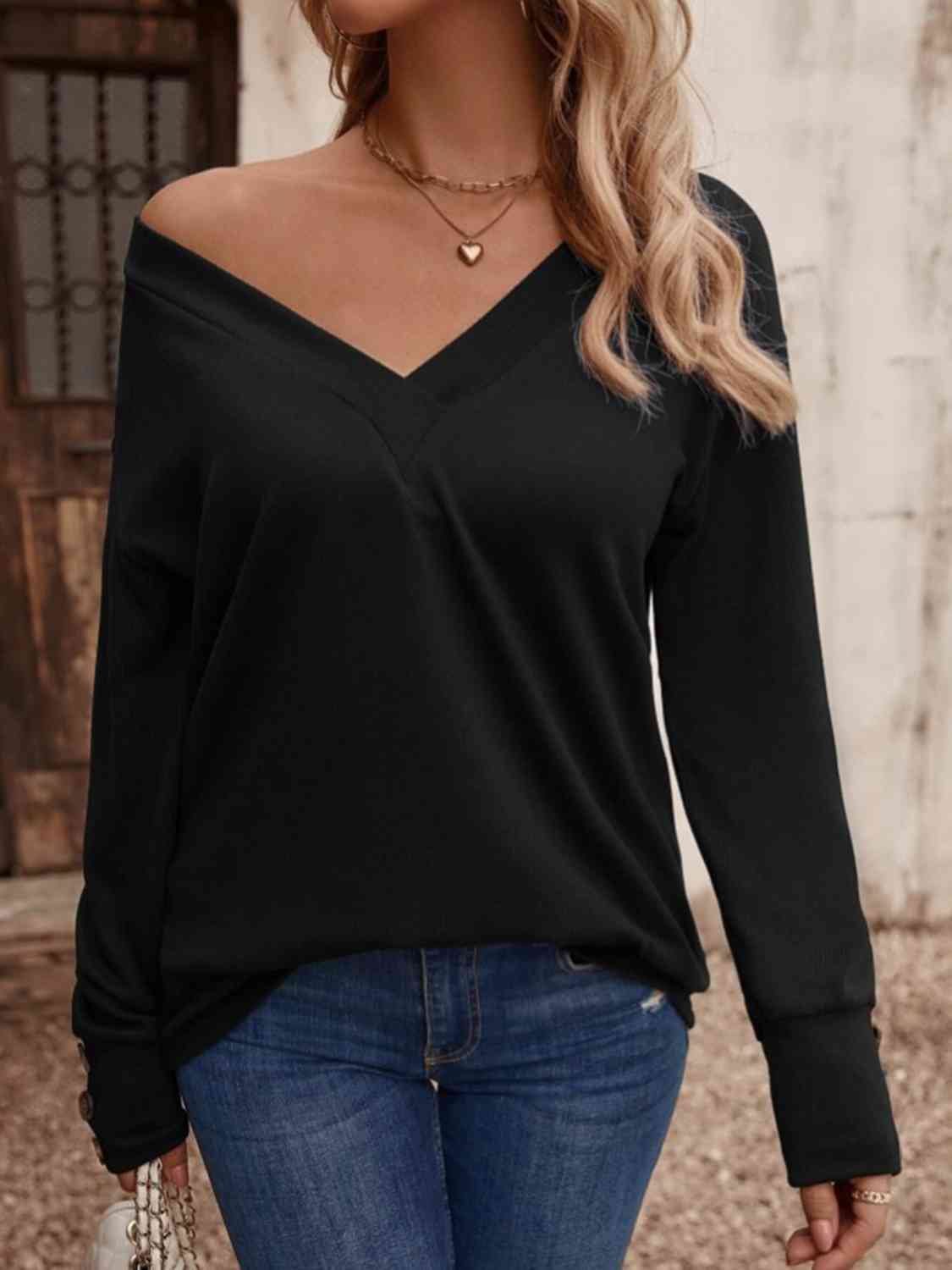 V-Neck Long Sleeve Top BLUE ZONE PLANET