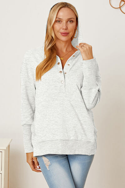 Half Snap Dropped Shoulder Hoodie-TOPS / DRESSES-[Adult]-[Female]-2022 Online Blue Zone Planet