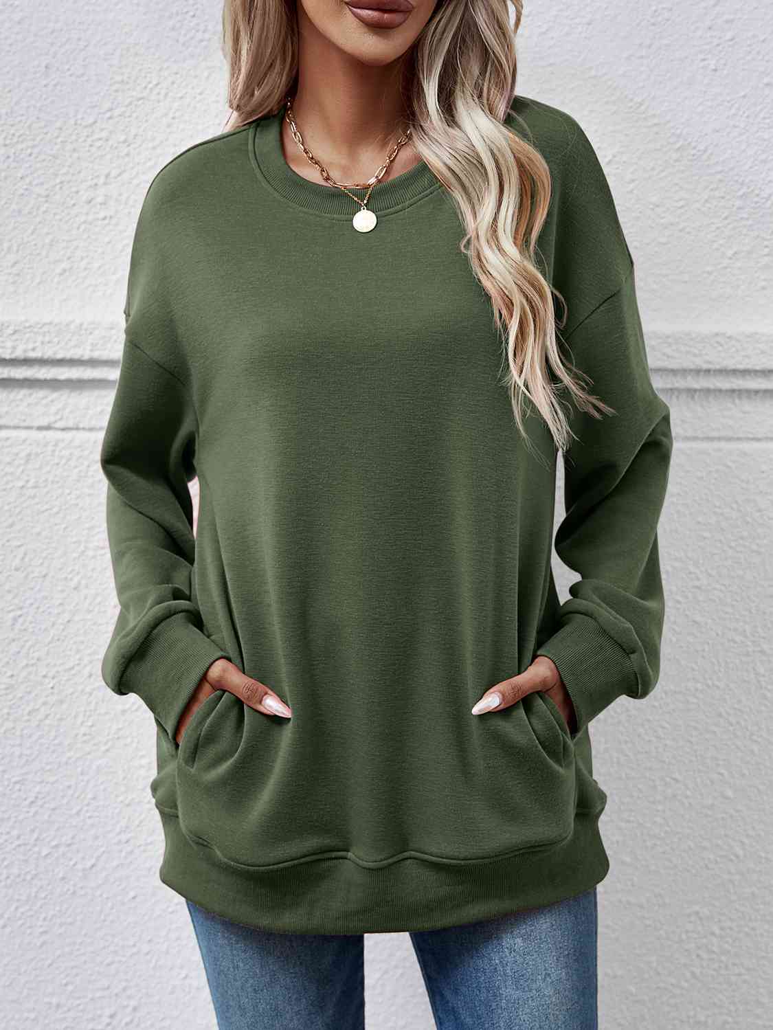 Dropped Shoulder Sweatshirt with Pockets BLUE ZONE PLANET