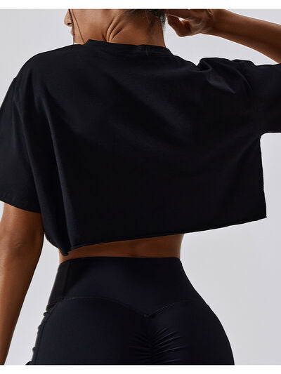 Cropped Round Neck Short Sleeve Active Top Trendsi