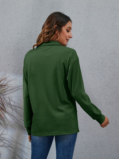 Half Button Dropped Shoulder Blouse Trendsi