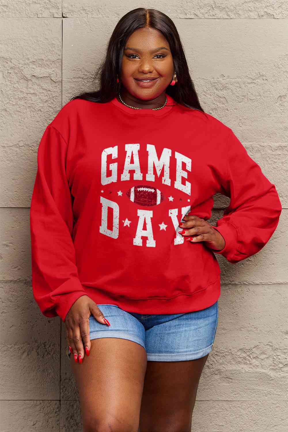 Simply Love Full Size GAME DAY Graphic Sweatshirt BLUE ZONE PLANET