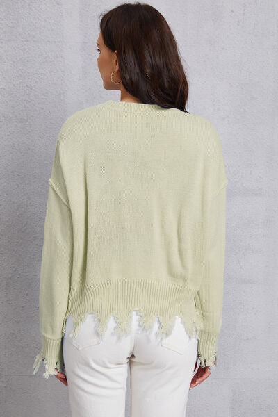 Lip Fringe Round Neck Sweater-TOPS / DRESSES-[Adult]-[Female]-2022 Online Blue Zone Planet