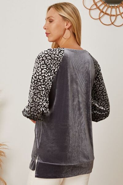 Leopard Round Neck Half Sleeve Blouse Trendsi