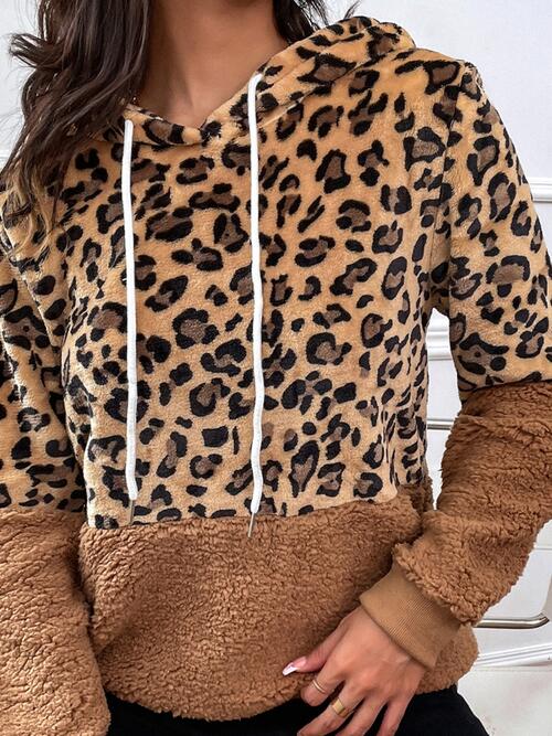 Leopard Drawstring Long Sleeve Hoodie BLUE ZONE PLANET