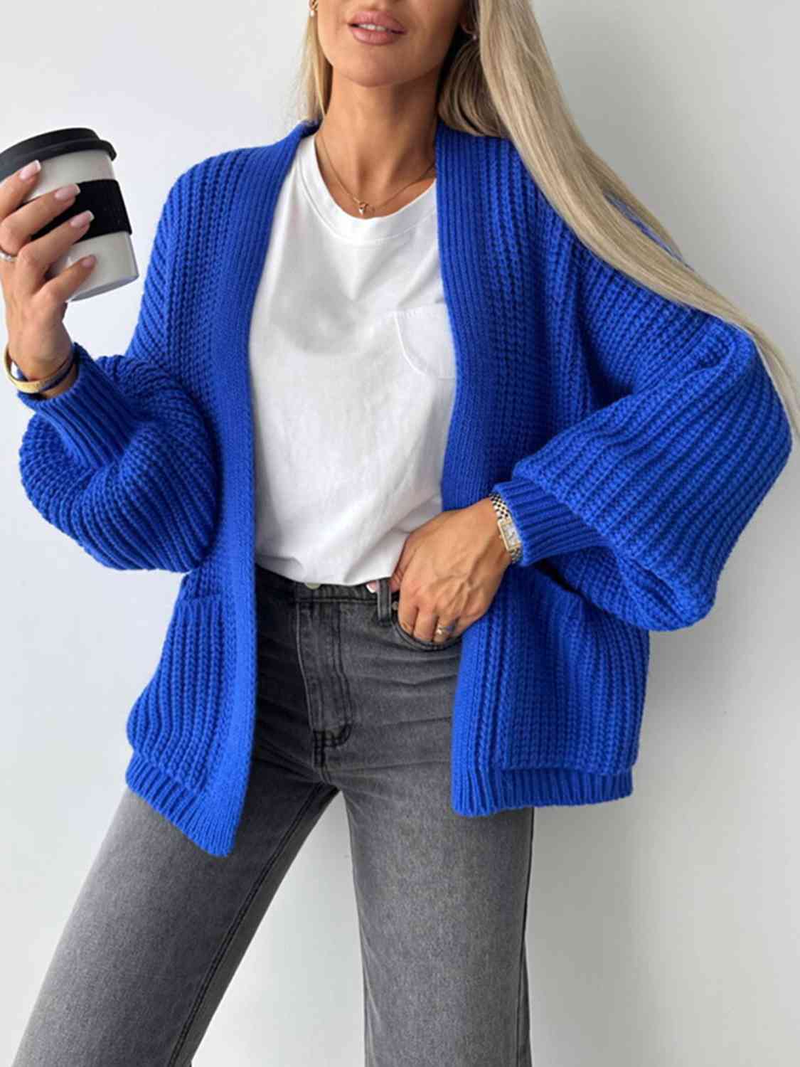 Open Front Dropped Shoulder Cardigan BLUE ZONE PLANET