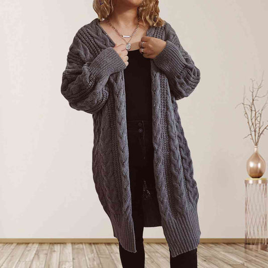 Cable-Knit Open Front Dropped Shoulder Cardigan BLUE ZONE PLANET