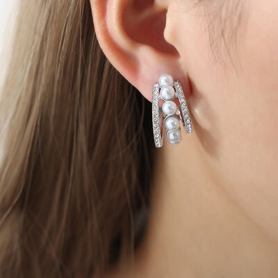Pearl Titanium Steel C-Hoop Earrings-EARRINGS-[Adult]-[Female]-Silver-One Size-2022 Online Blue Zone Planet