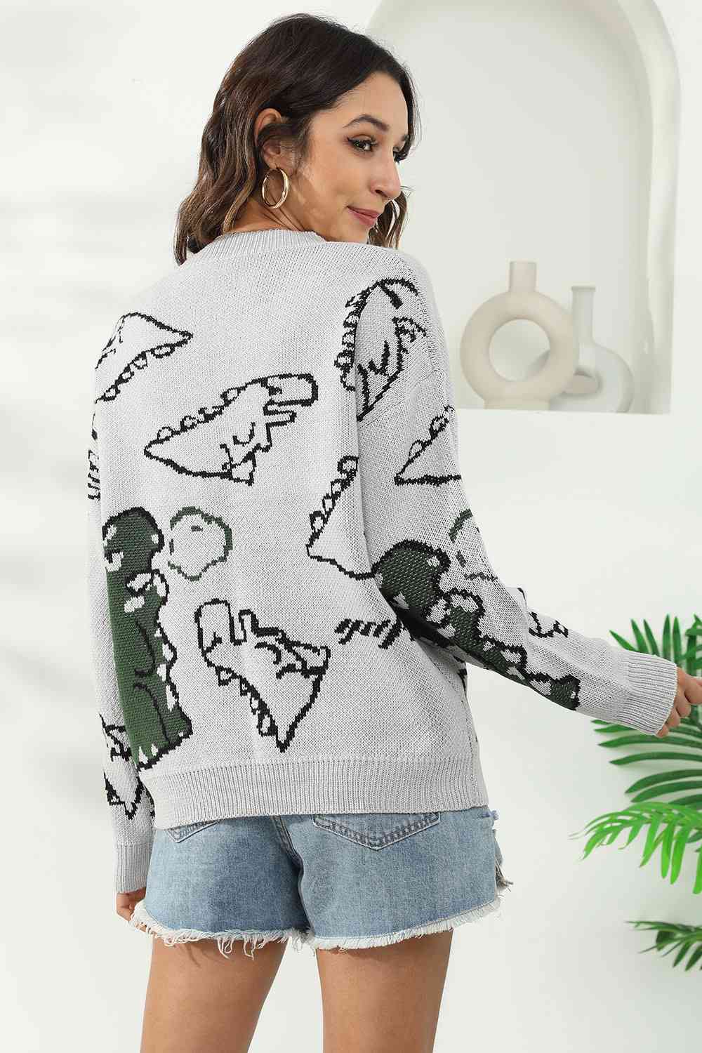 Dinosaur Print Pullover Sweater BLUE ZONE PLANET