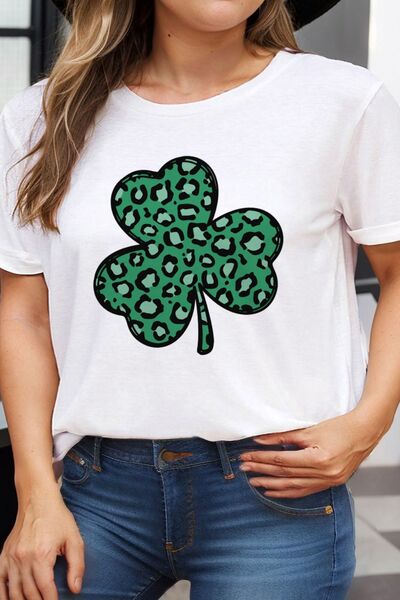 Plus Size Lucky Clover Round Neck Short Sleeve T-Shirt BLUE ZONE PLANET