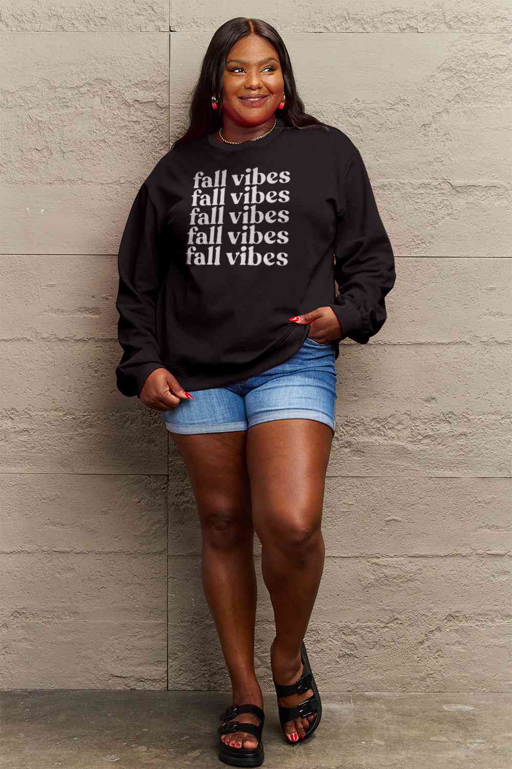 Simply Love Full Size FALL VIBES Graphic Sweatshirt BLUE ZONE PLANET