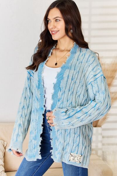 Blue Zone Planet |  POL Cable-Knit Open Front Sweater Cardigan BLUE ZONE PLANET